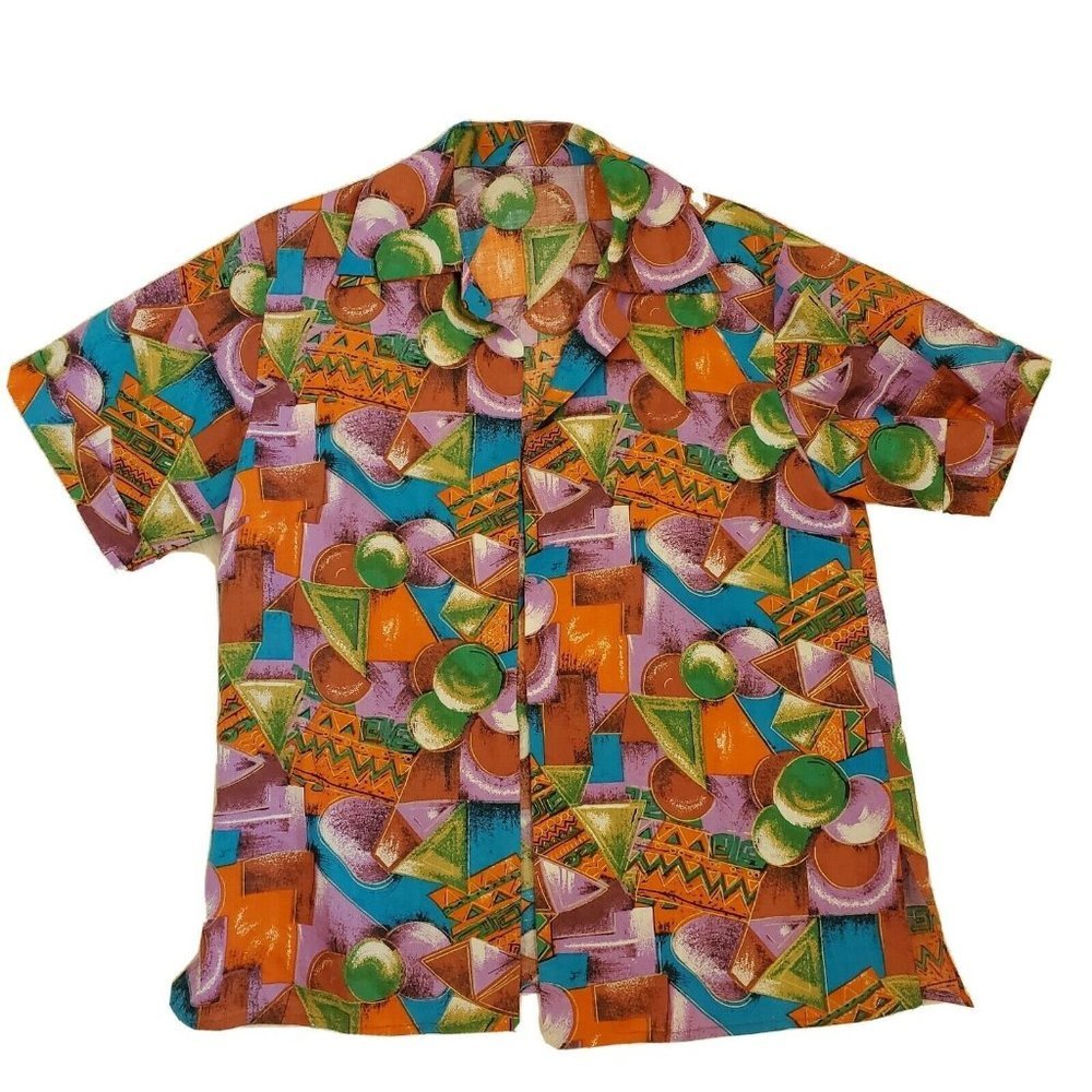 70s Abstract Geometric Colar Open‎ Shirt Psychedlic